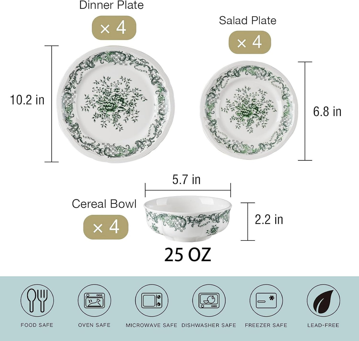 12-Piece Scalloped Edge Ceramic Dinnerware Set T3568