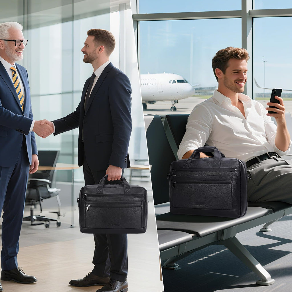 Black Leather 16 Inch Laptop Briefcase Bag R451208