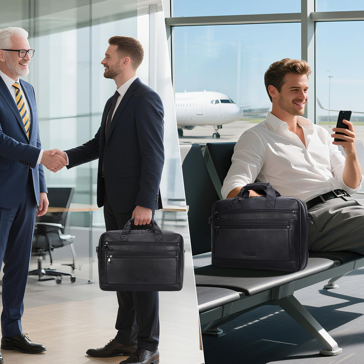 Black Leather 16 Inch Laptop Briefcase Bag R451208