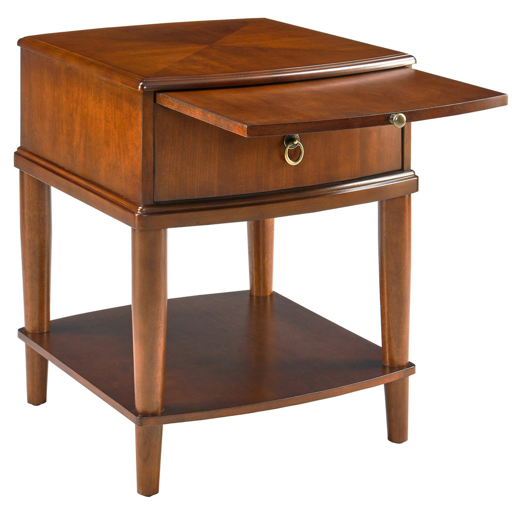 Large Cherry Wood 2-Tier Side Table with Drawer and Shelf N298020