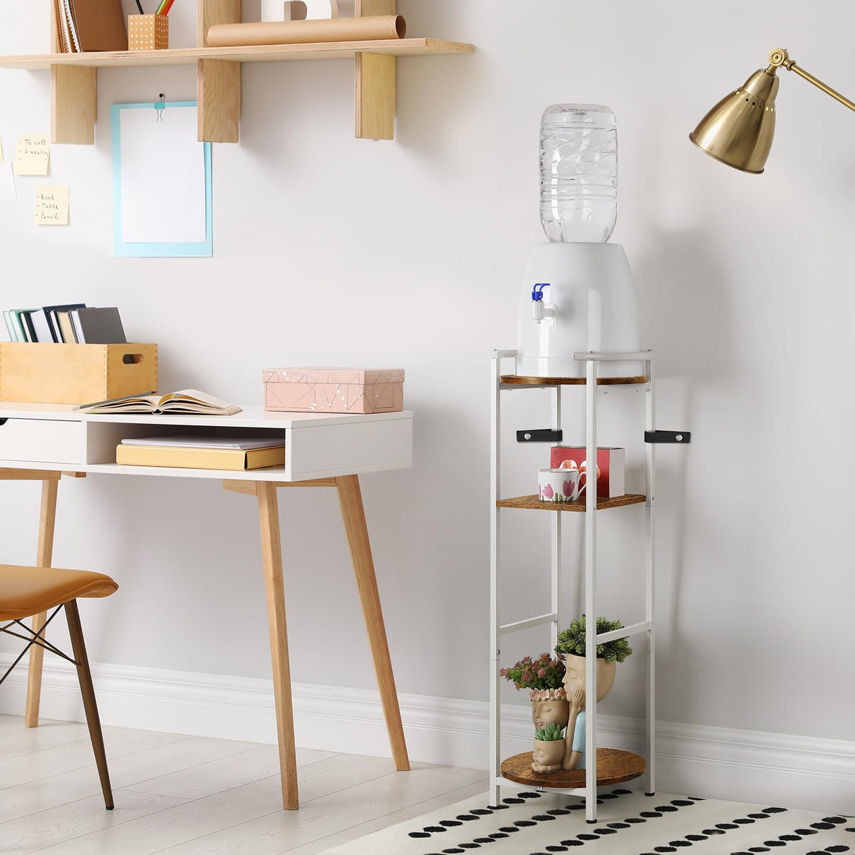 3 Tier Freestanding Water Dispenser Stand with Ceramic Crocks, White Z736