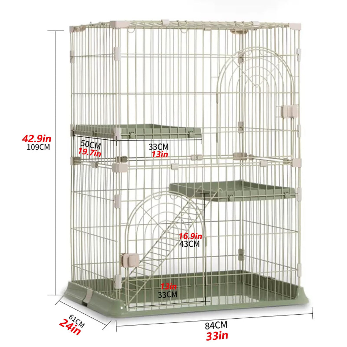 3/4-Tier Wire Cat Cage Playpen Kennel with Hammock and 3 Platforms L16375