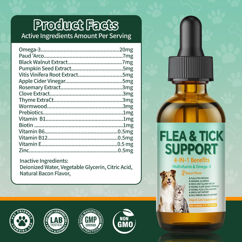 Flea and Tick Drops Supplement with Multivitamins & Omega-3 60ml W971743