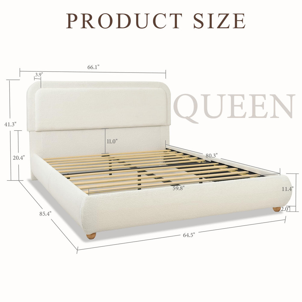 Queen Size Bed Frame with Headboard Beige L581232