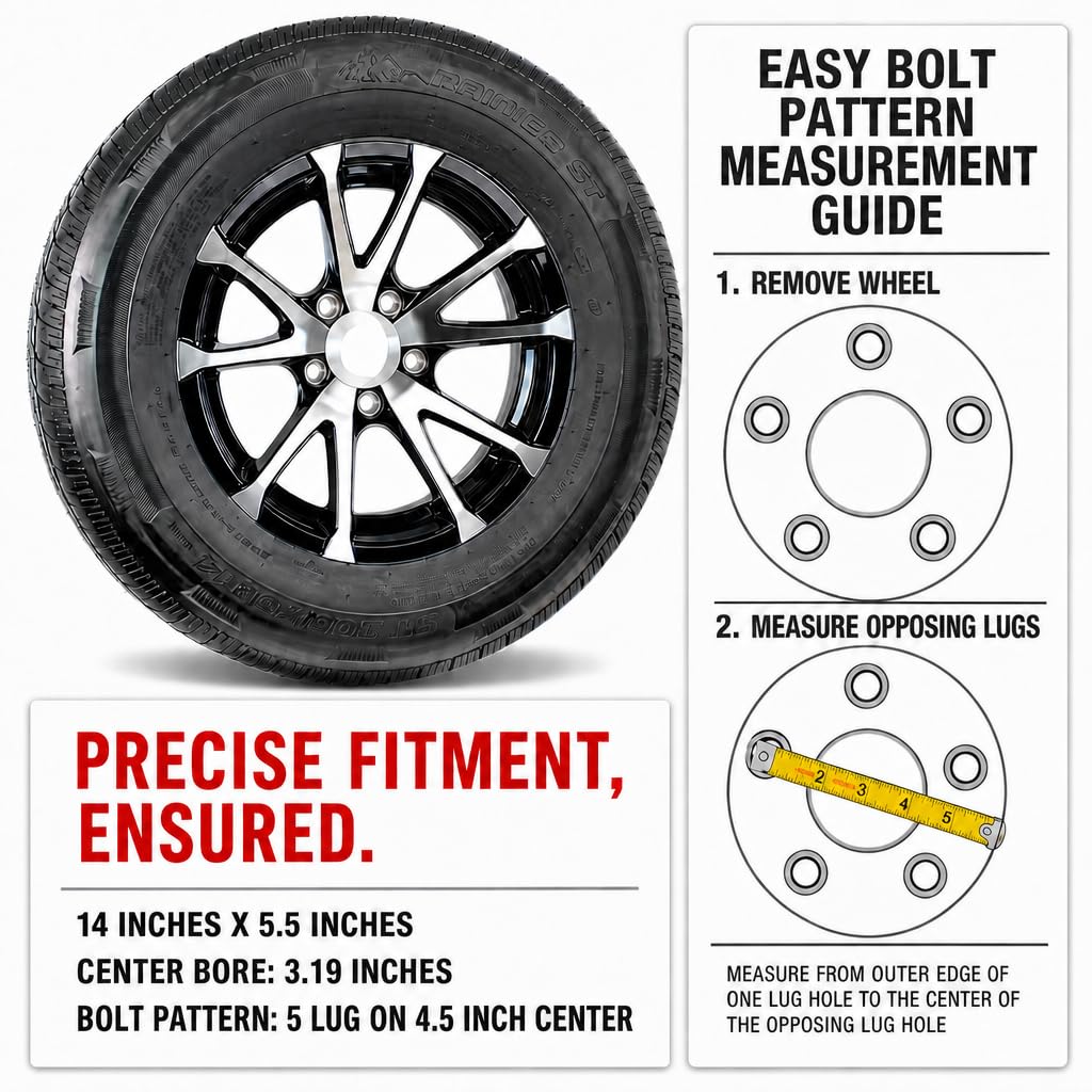 2-Pack Trailer Tire Rim Assembly 4.80-12 12 5 Lug Silver Z5337
