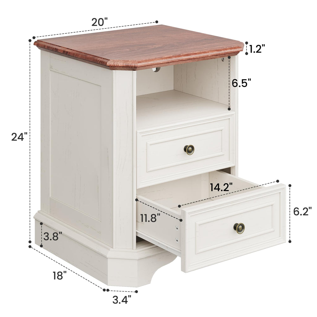 White Set of 2 Nightstand with Charging Station, 2 Drawers and Open Shelf F290
