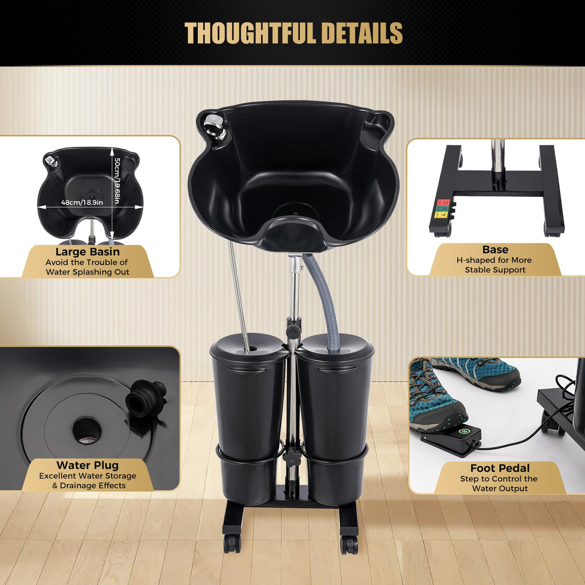 Portable Shampoo Bowl with Electric Pump Adjustable Height 2.64Gal K8535
