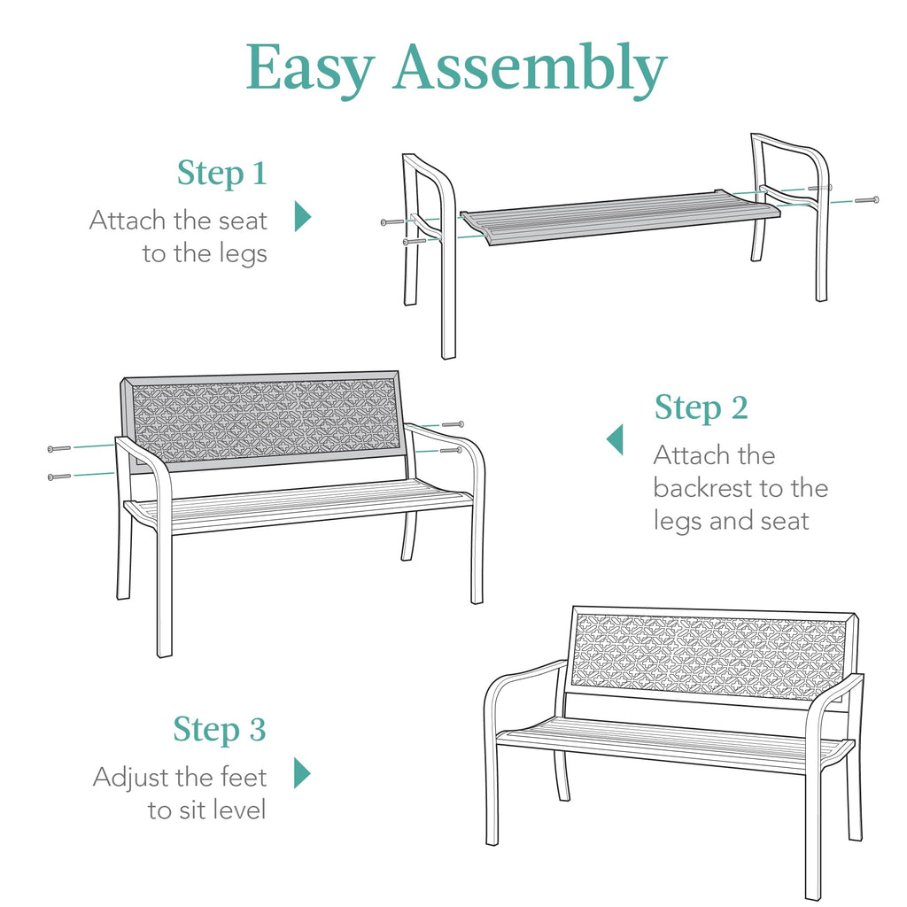 Peacock Blue 2-Person Metal Steel Outdoor Bench M855
