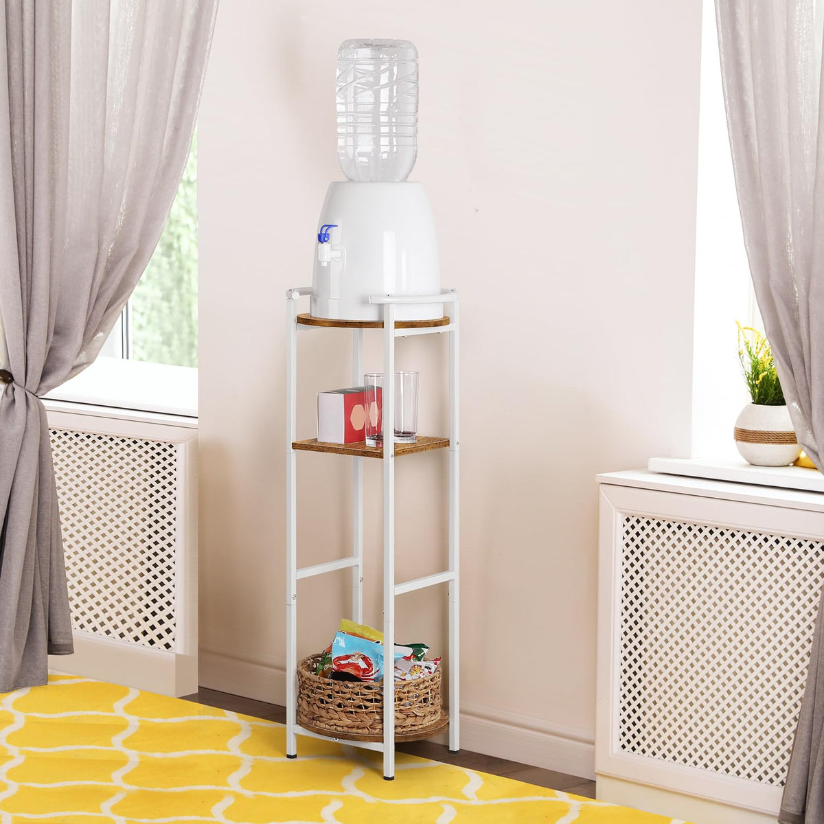 3 Tier Freestanding Water Dispenser Stand with Ceramic Crocks, White Z736