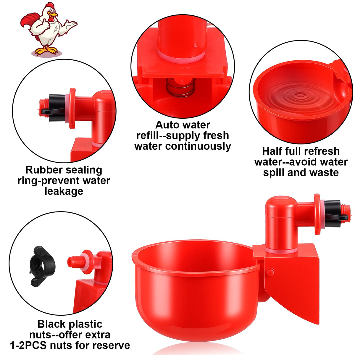 Automatic Chicken Waterer Cups 24-Pack Poultry Drinker with Hole Saw Q12011