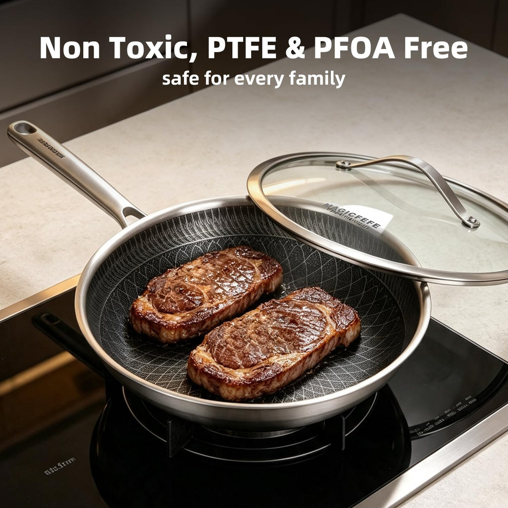 3-Piece Nonstick Stainless Steel Skillet Set with Glass Lids G600