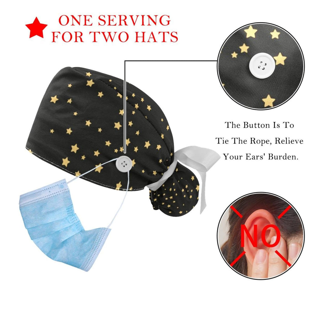 Women's Working Caps Bouffant Surgical Cap with Bow Scrunchies Ponytail Holder Tie Back Scrub Hat G423