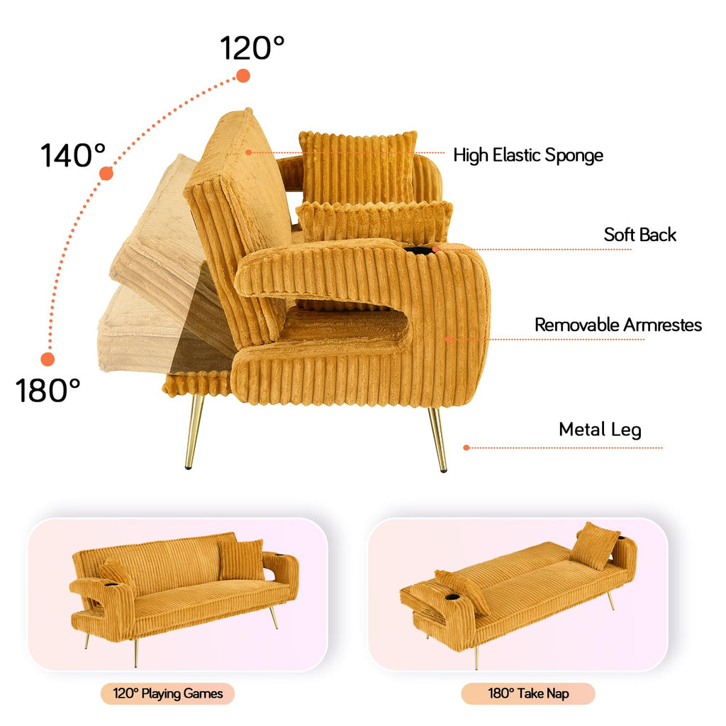 Orange Velvet Convertible Sofa Bed W1423