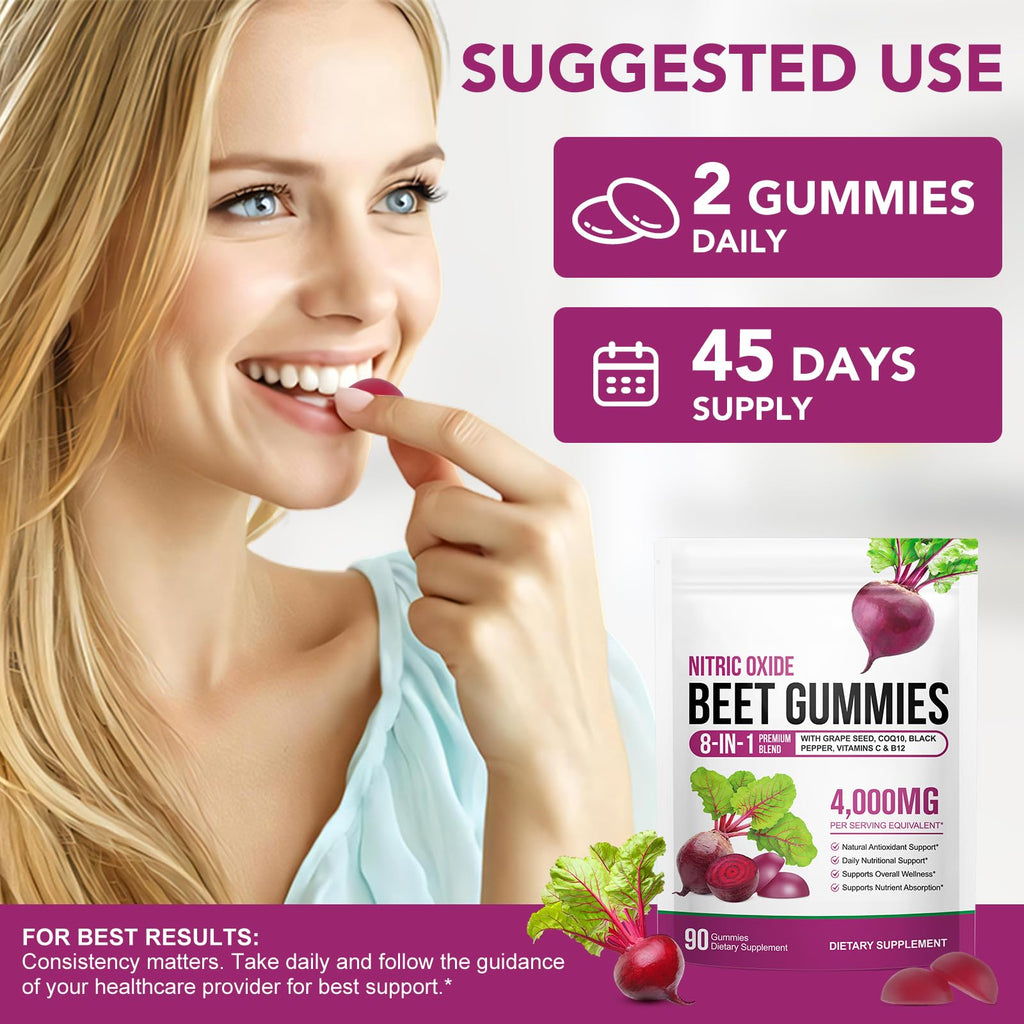 Sugar Free Beet Root Gummies with CoQ10, Grapeseed Extract, Vitamin B12, C U548