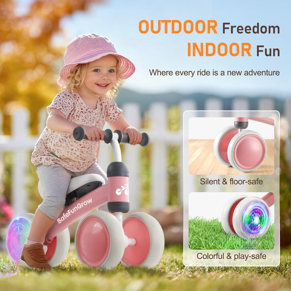 Baby Balance Bike with 4 Silent Wheels & Soft Seat U102