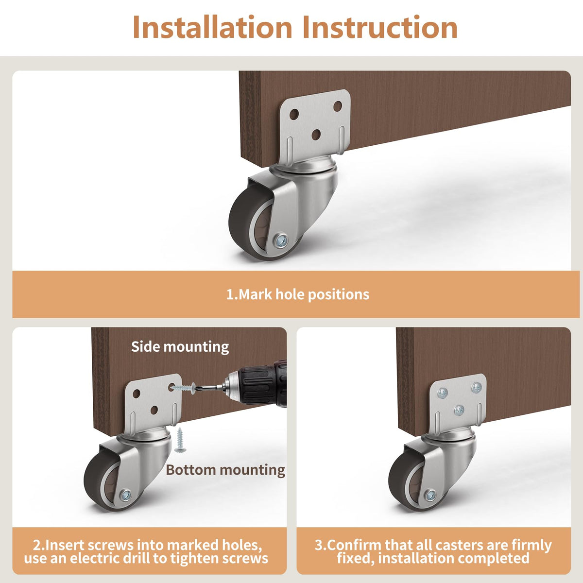 1" Swivel Plate Casters, 4 Pcs J16469