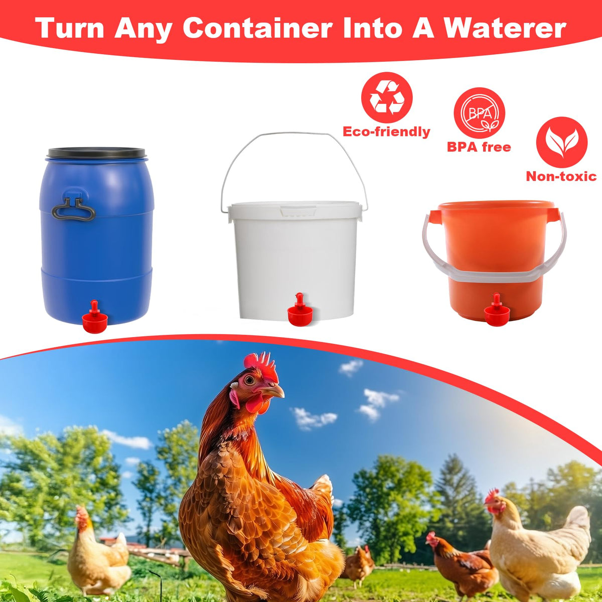 Automatic Chicken Waterer Cups 24-Pack Poultry Drinker with Hole Saw Q12011