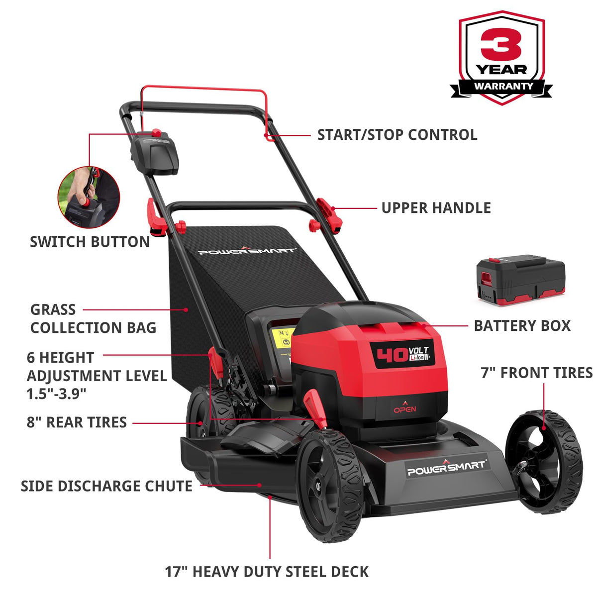 Electric Cordless Lawn Mower 17" 40V W90246