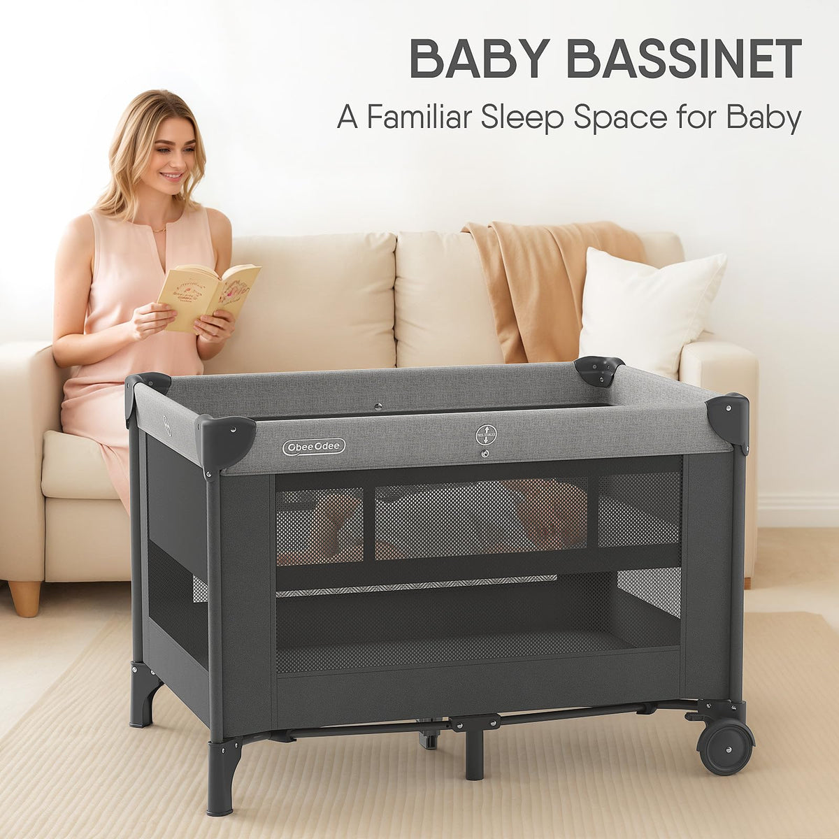 Grey Baby Bassinet Playard L57361