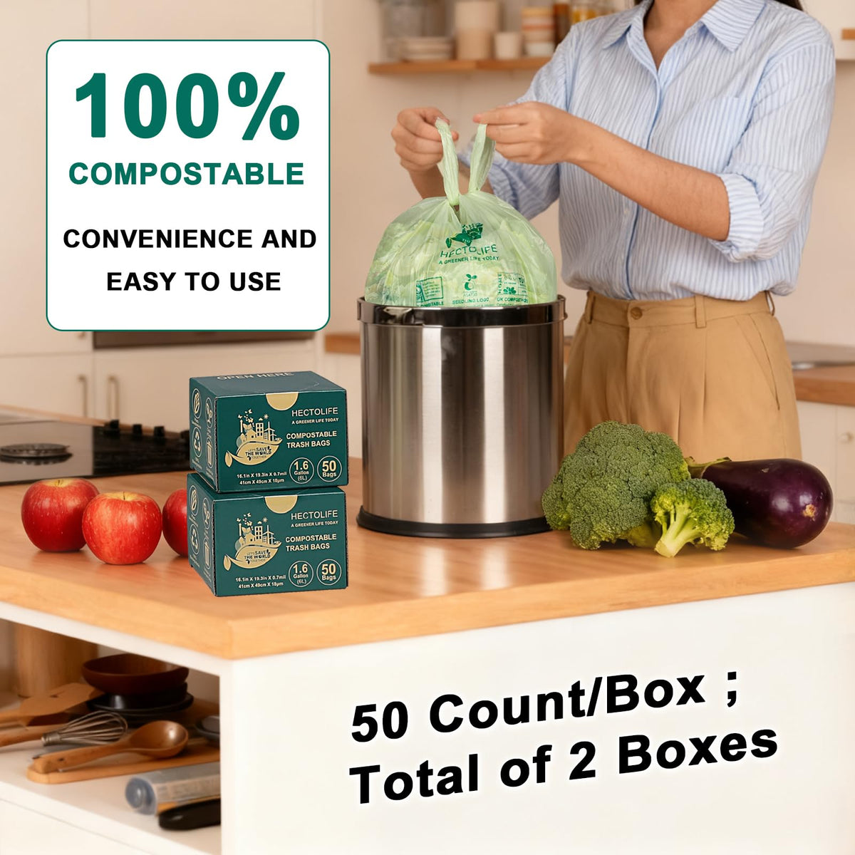 1.6 Gallon 100 Count Compostable Bags V621