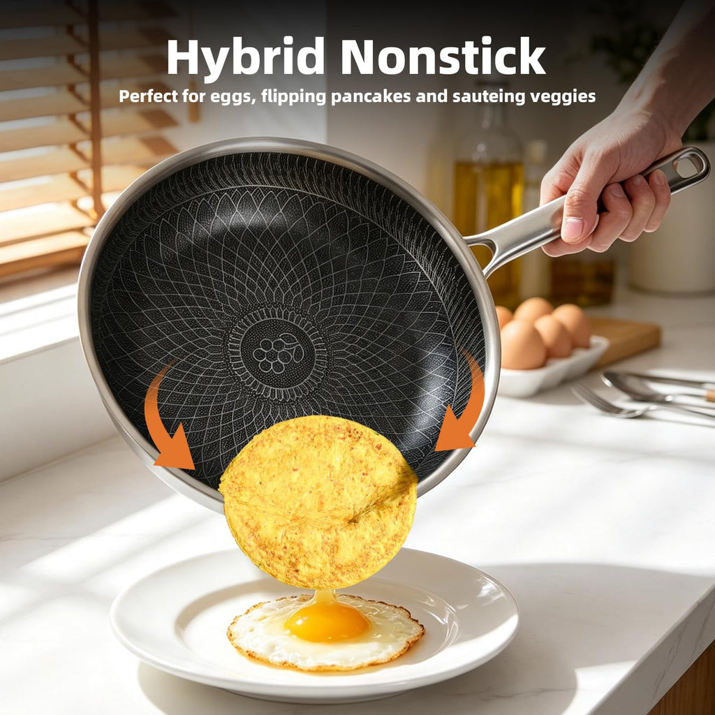 3-Piece Nonstick Stainless Steel Skillet Set with Glass Lids G600