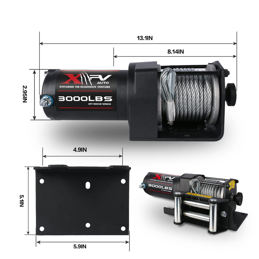 3000 lb 12V DC Electric Winch with Wireless Remote and Corded Control G31927