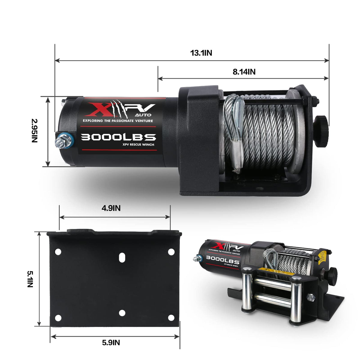 3000 lb 12V DC Electric Winch with Wireless Remote and Corded Control G31927