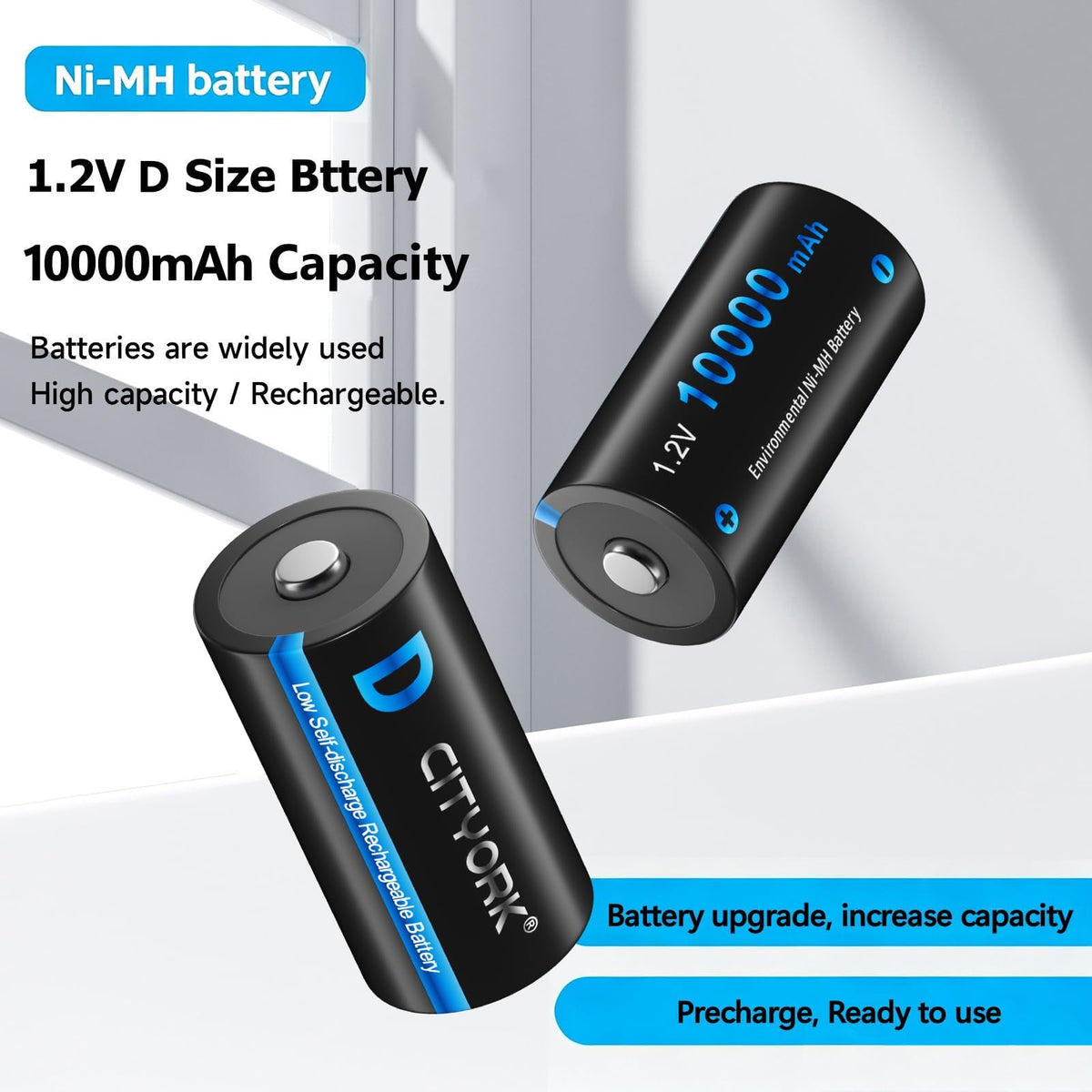 4 Pack Rechargeable D Batteries 10000mAh H916306