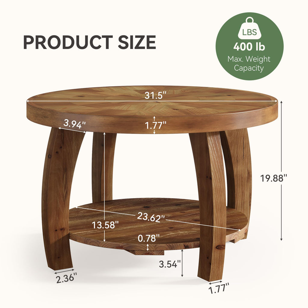 Solid Wood Round 2-Tier Coffee Table with Storage Q530
