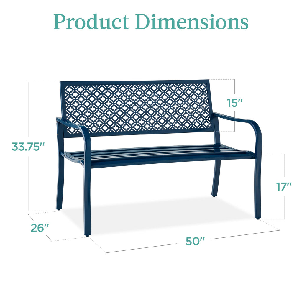 Peacock Blue 2-Person Metal Steel Outdoor Bench M855