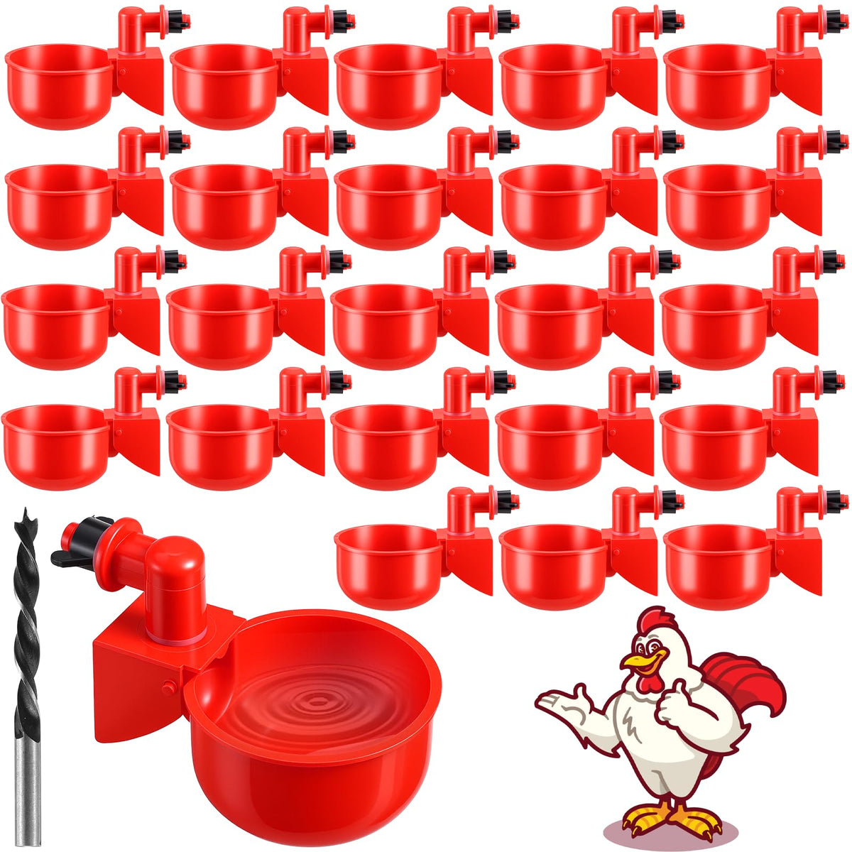 Automatic Chicken Waterer Cups 24-Pack Poultry Drinker with Hole Saw Q12011