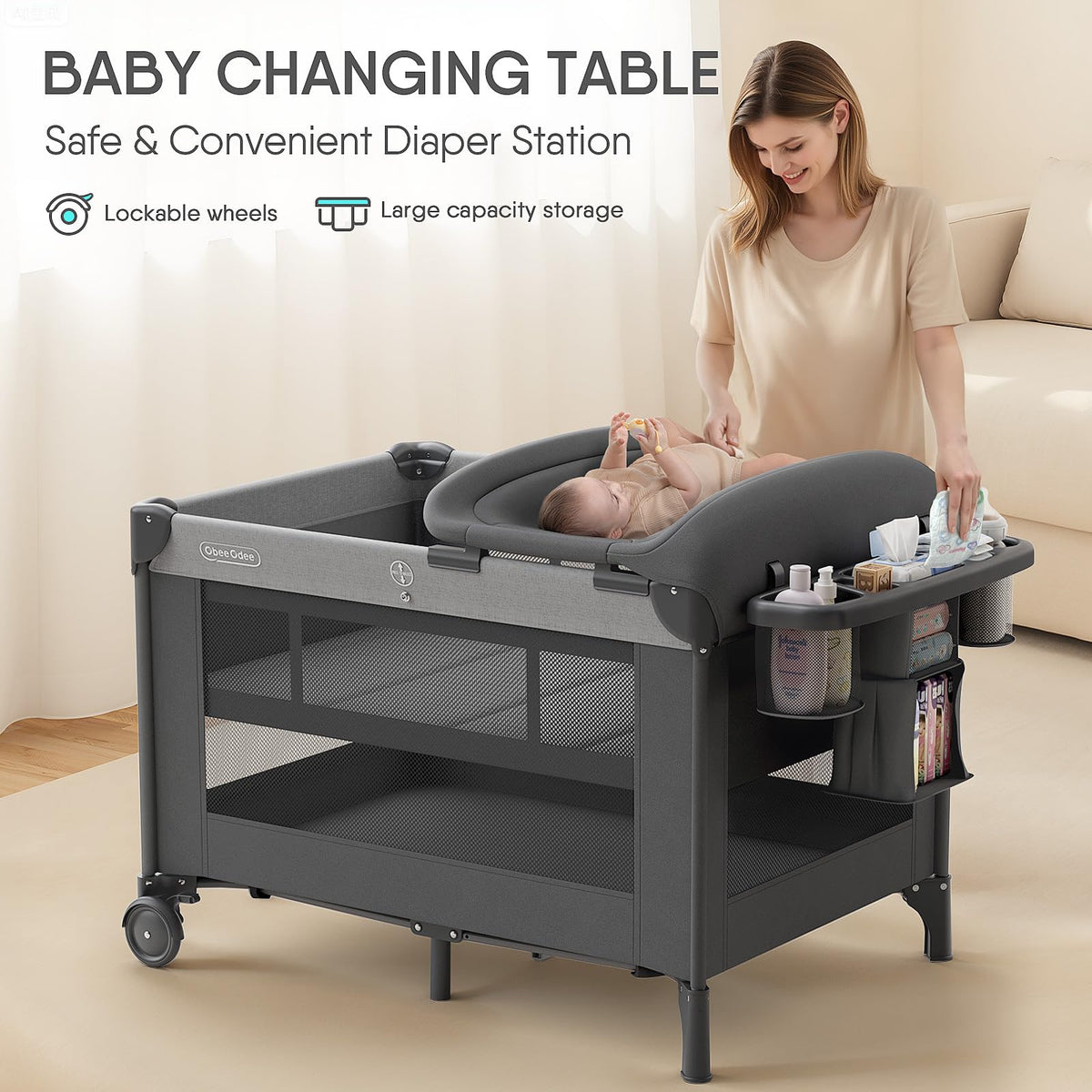 Grey Baby Bassinet Playard L57361