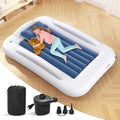 Inflatable Toddler Travel Bed 60 Inches Portable with Safety Sides Air Mattress Set Built-in Electric Pump Carry Case Sea Blue G37598