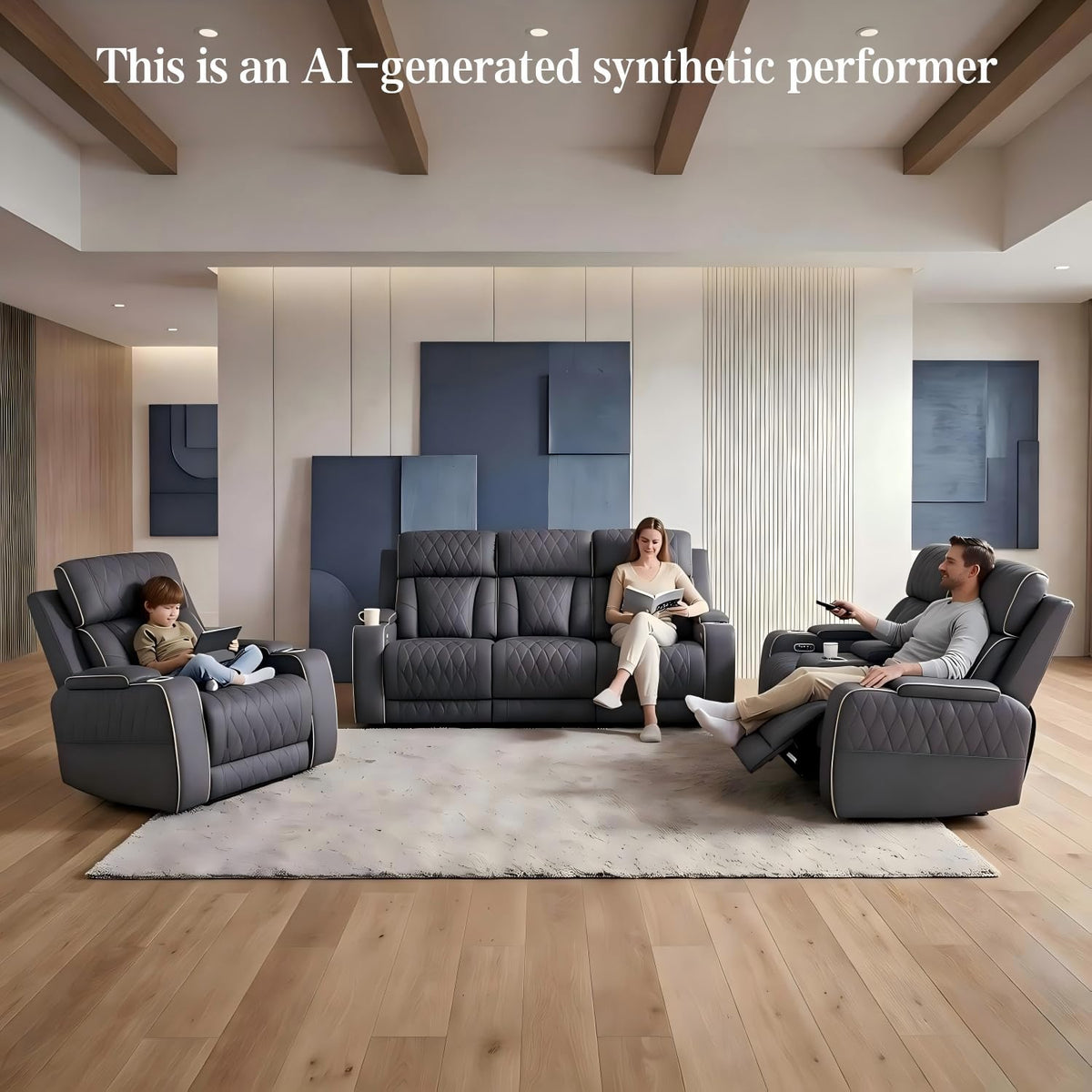 3 Piece Leather Power Recliner Sofa Set with LED Lights P99441