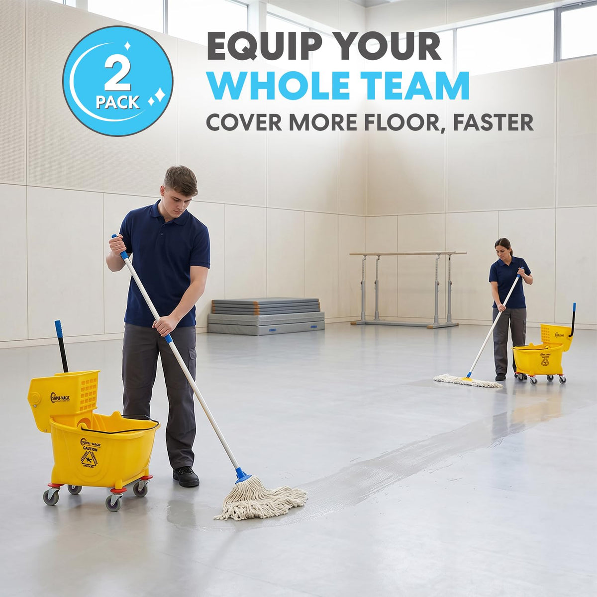 Yellow 26 Quart Mop Bucket on Wheels, 2-Pack A92475