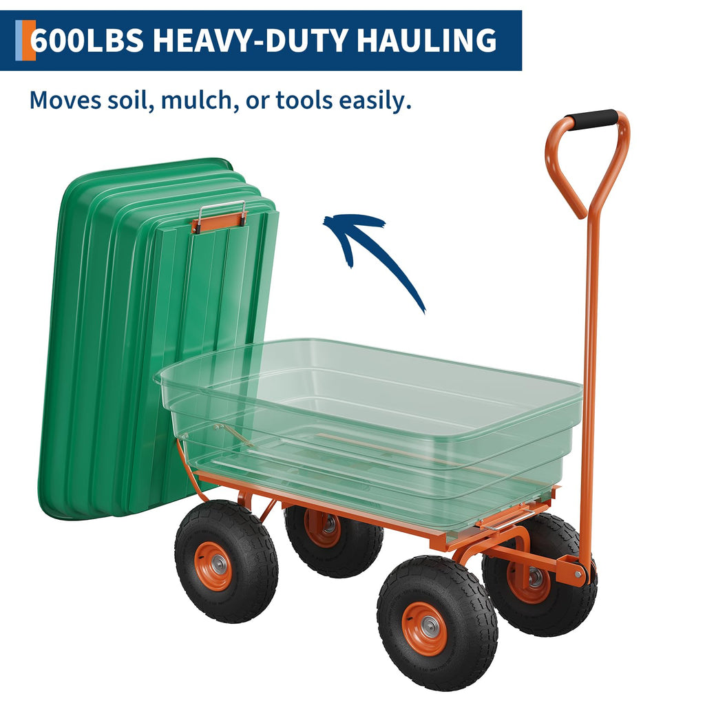 Heavy Duty 4 Cu Ft 1200Lbs Utility Wagon with 10" No-Flat Tires Y76319