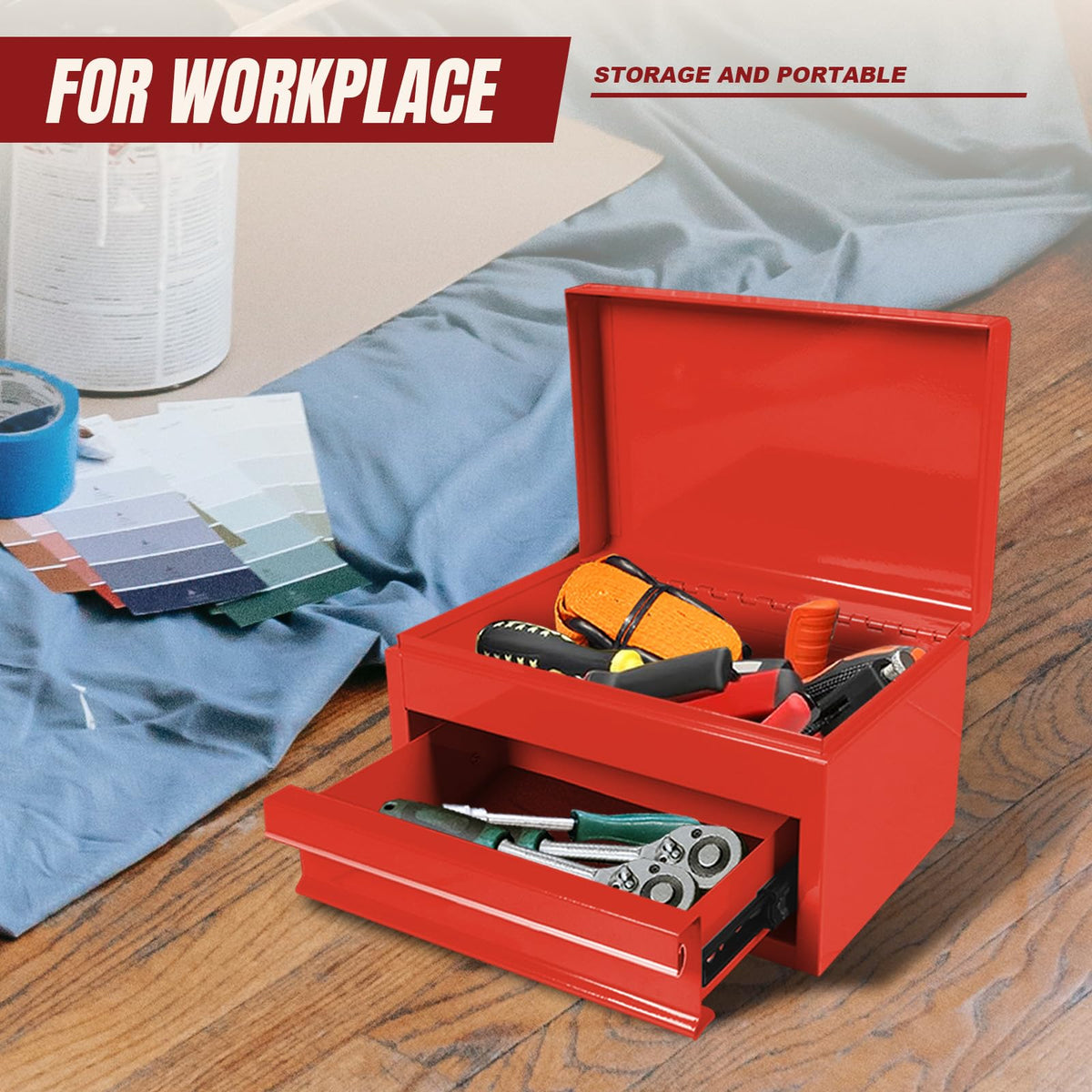 10" Mini Portable Steel Tool Box with Drawer V2927