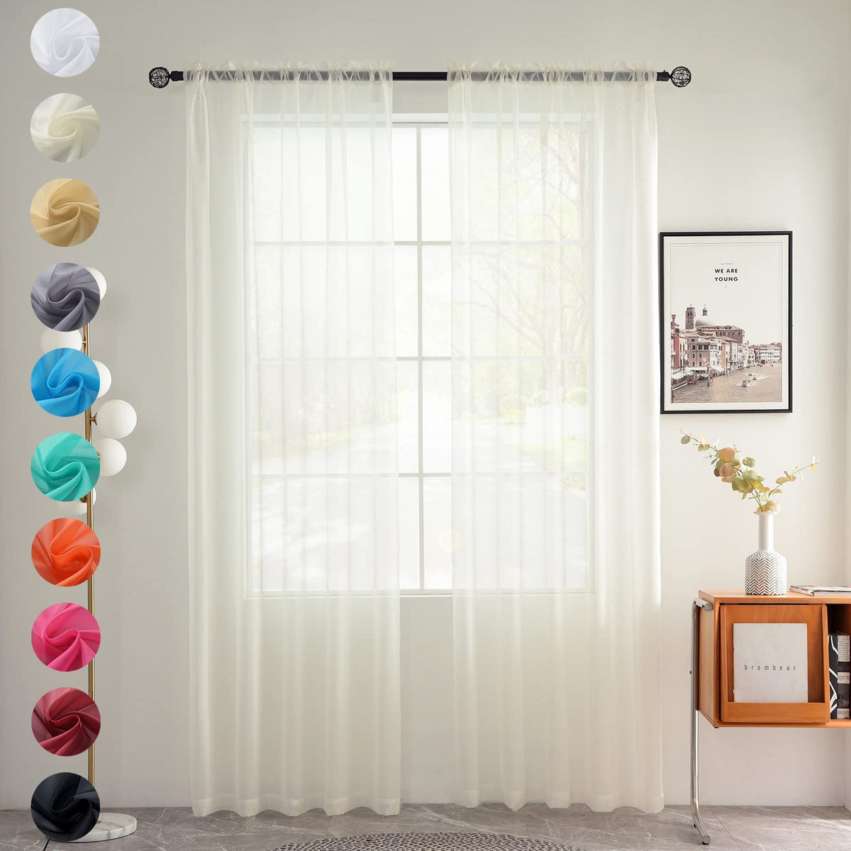 Solid Sheer Rod Pocket Curtain 2 Panels 52 Inch Width 84 Inch Long U686