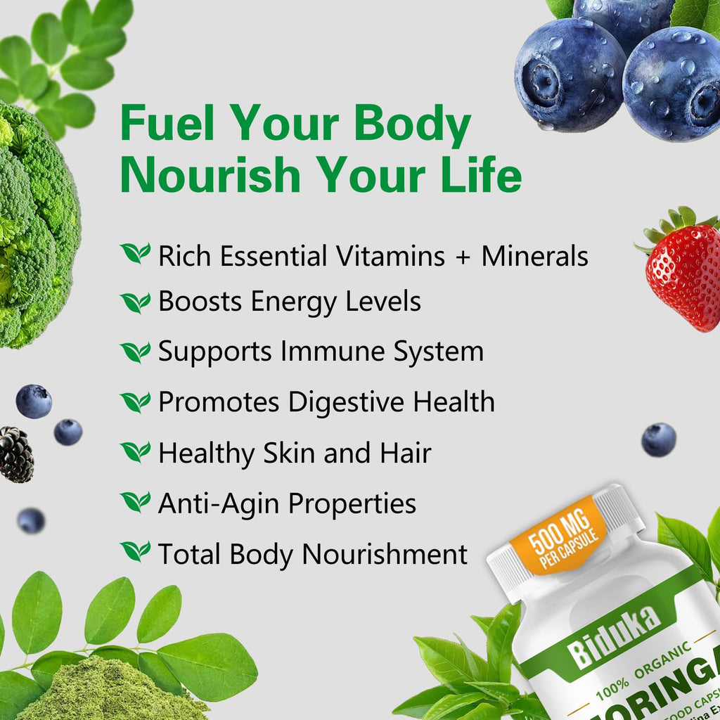 Organic Moringa Capsules 1000mg Vegan Non-GMO 60 Capsules M9961