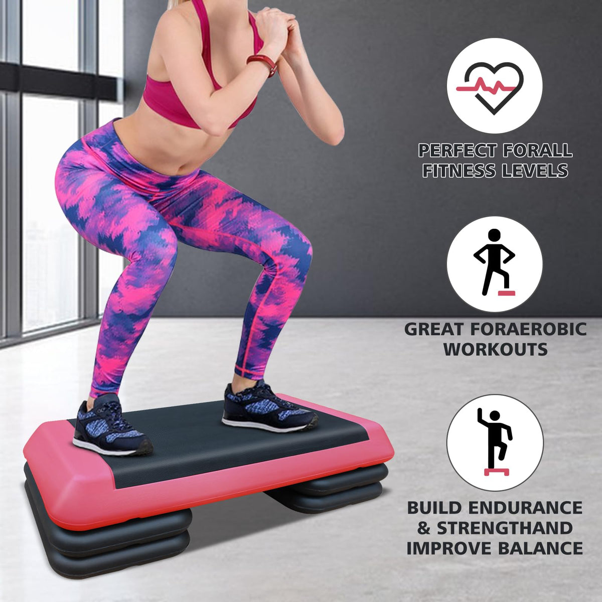 28.5'' Adjustable Aerobic Step Platform with 4 Stackable Risers Z365