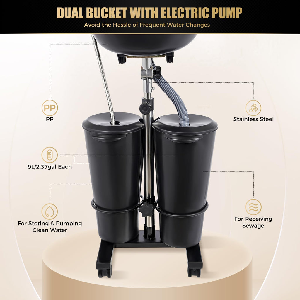 Portable Shampoo Bowl with Electric Pump Adjustable Height 2.64Gal K8535