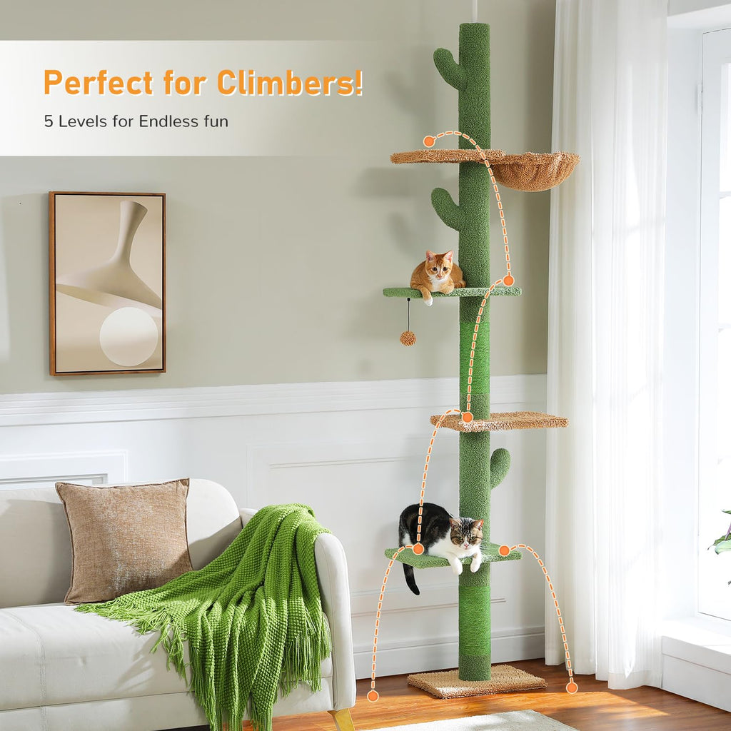 Cactus Floor-to-Ceiling 5-Tier Cat Tree with Hammock J206090