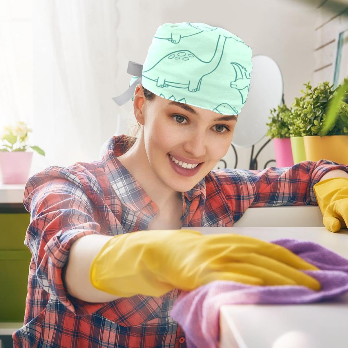 Women's Working Caps Bouffant Surgical Cap with Bow Scrunchies Ponytail Holder Tie Back Scrub Hat G423