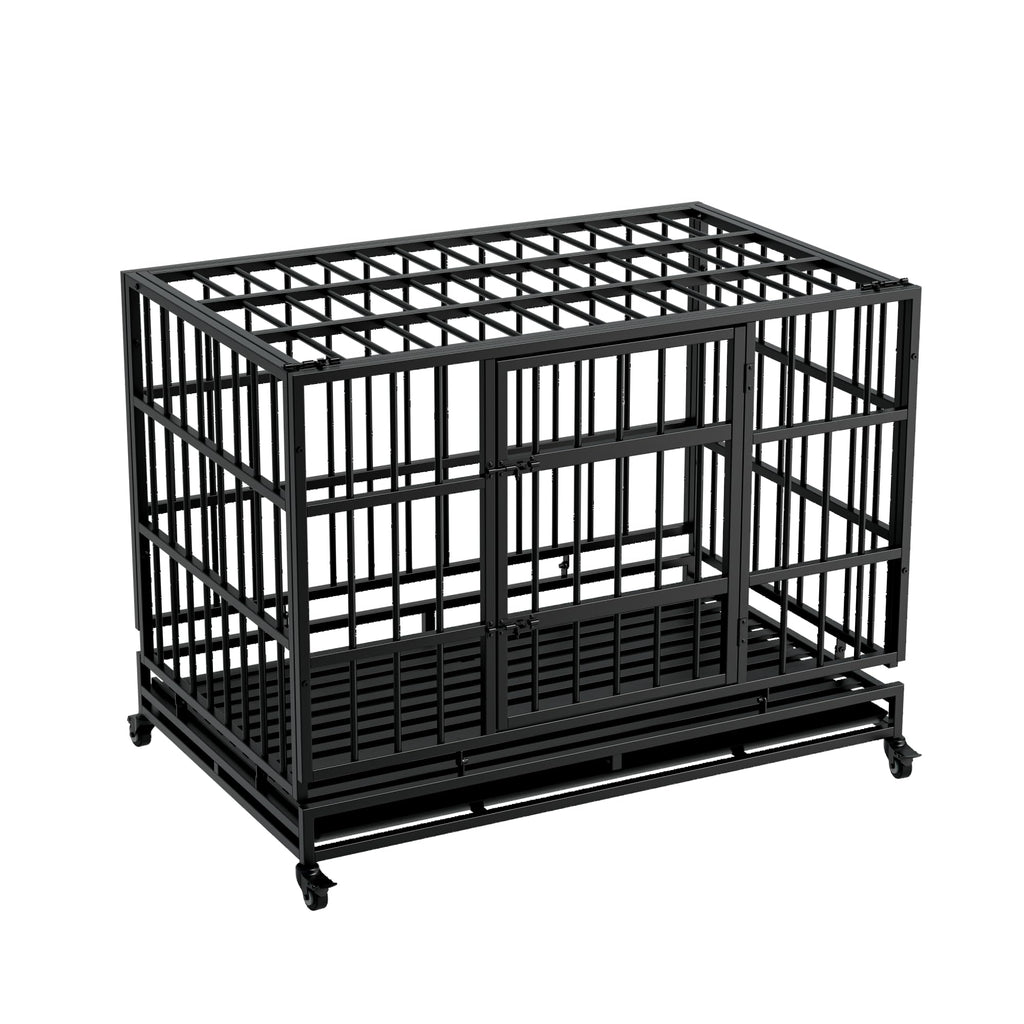 48" Metal Dog Crate with Tray & Wheels I317316