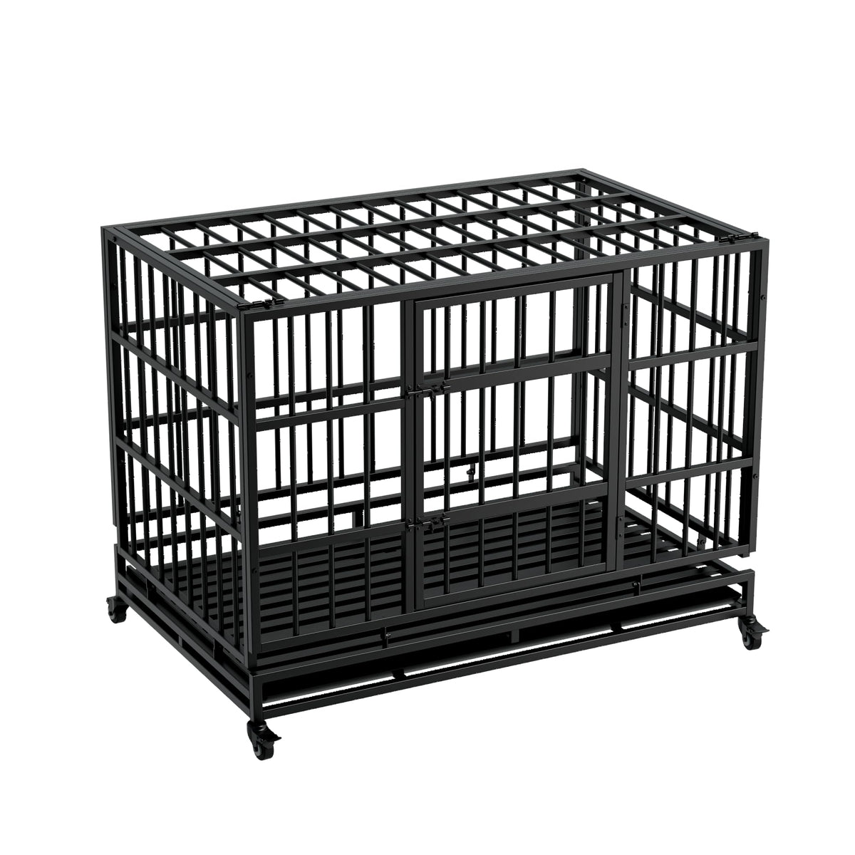 48" Metal Dog Crate with Tray & Wheels I317316
