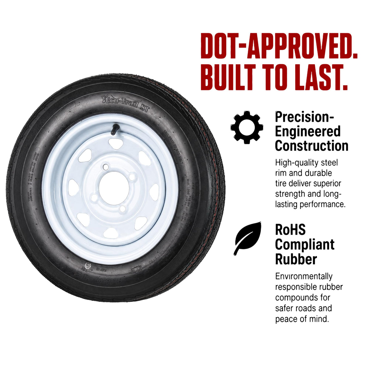 2-Pack Trailer Tire Rim Assembly 4.80-12 12 5 Lug Silver Z5337