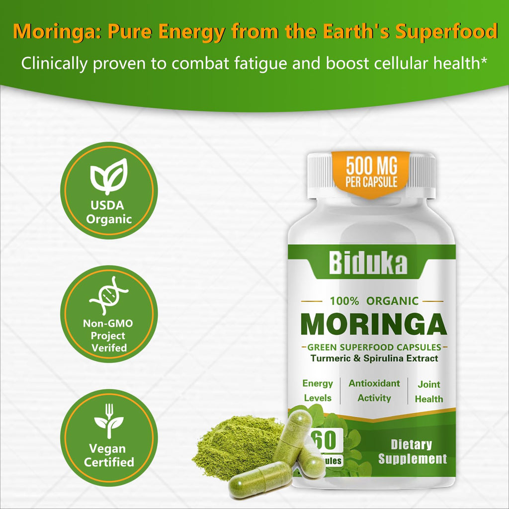 Organic Moringa Capsules 1000mg Vegan Non-GMO 60 Capsules M9961