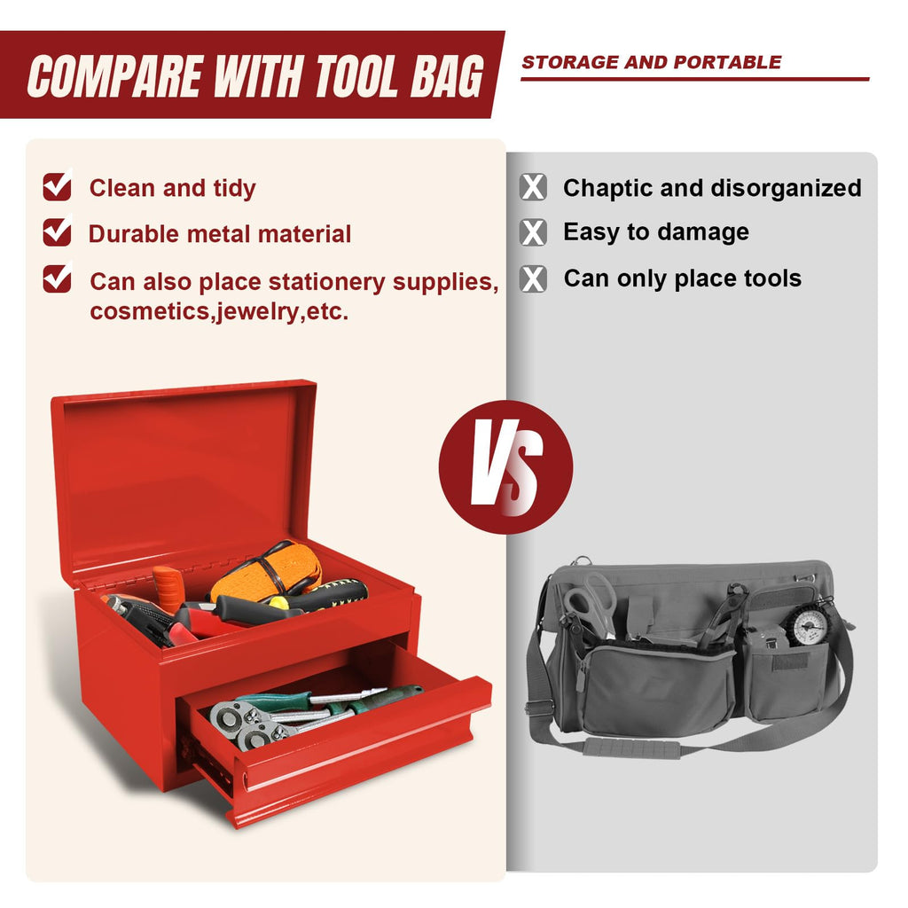 10" Mini Portable Steel Tool Box with Drawer V2927