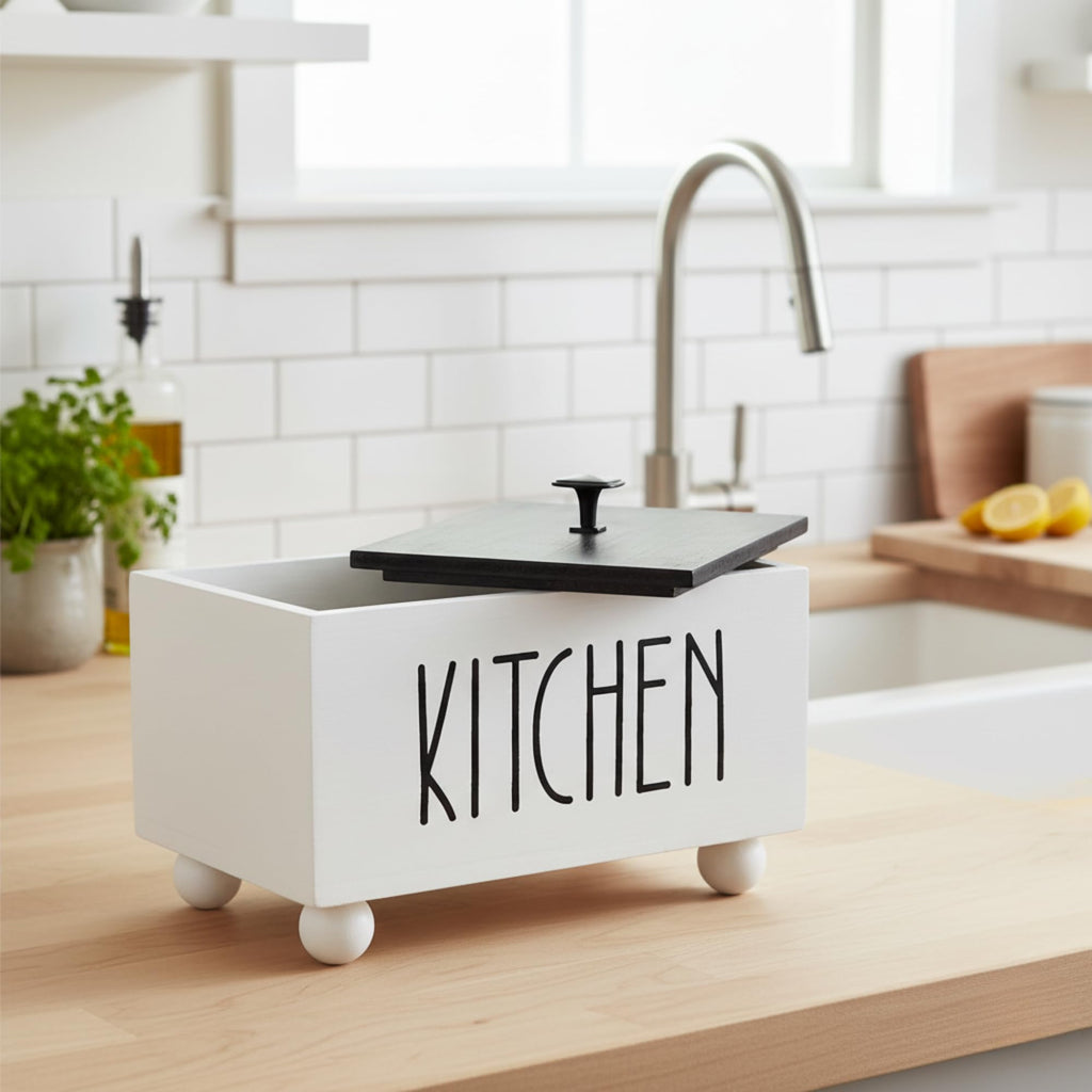Solid Wood Kitchen Storage Bin with Lid I76935