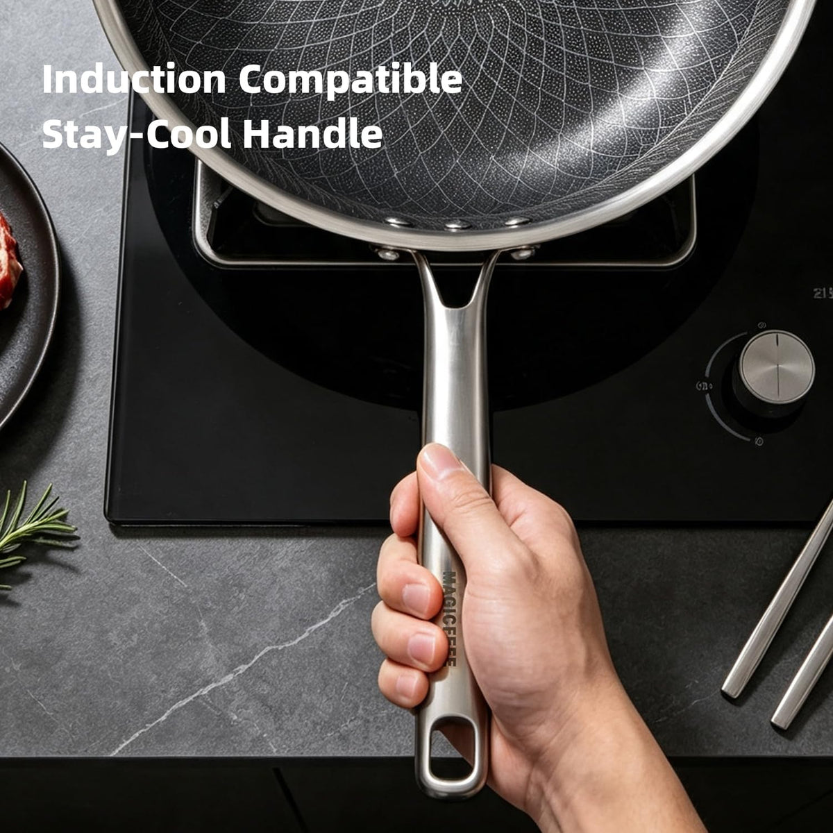3-Piece Nonstick Stainless Steel Skillet Set with Glass Lids G600